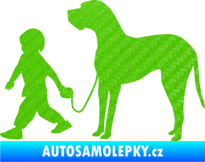 Samolepka Chlapec venčí psa levá 3D karbon zelený kawasaki