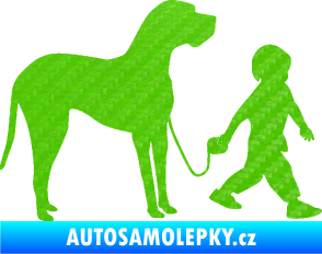 Samolepka Chlapec venčí psa pravá 3D karbon zelený kawasaki