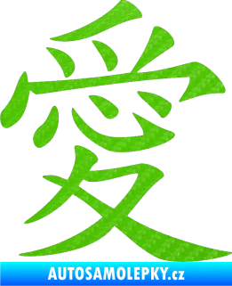 Samolepka Čínský znak Love 3D karbon zelený kawasaki