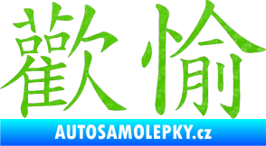 Samolepka Čínský znak Pleasure 3D karbon zelený kawasaki