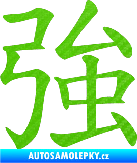 Samolepka Čínský znak Strong 3D karbon zelený kawasaki