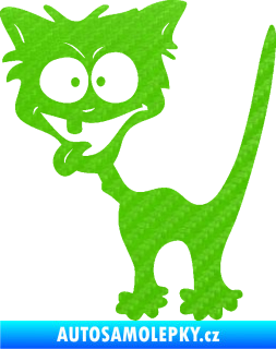 Samolepka Crazy cat levá bláznivá kočka 3D karbon zelený kawasaki