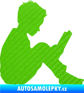 Samolepka Děti silueta 002 pravá chlapec s knížkou 3D karbon zelený kawasaki