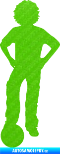 Samolepka Děti silueta 004 levá kluk fotbalista 3D karbon zelený kawasaki