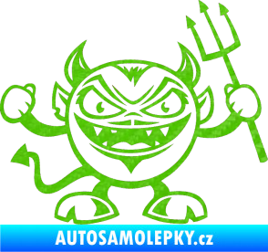 Samolepka Devil pravá čertík s vidlemi 3D karbon zelený kawasaki