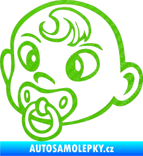 Samolepka Dítě v autě 004 levá miminko s dudlíkem hlavička 3D karbon zelený kawasaki