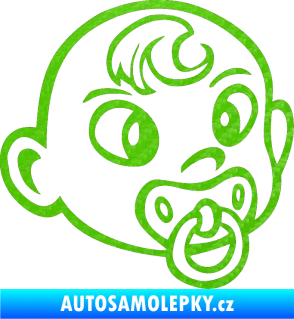 Samolepka Dítě v autě 004 pravá miminko s dudlíkem hlavička 3D karbon zelený kawasaki