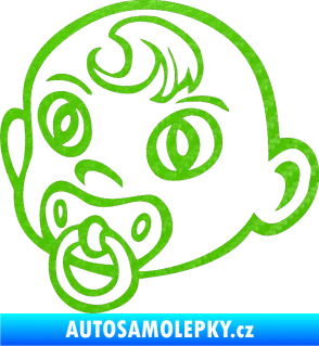 Samolepka Dítě v autě 005 levá miminko s dudlíkem hlavička 3D karbon zelený kawasaki
