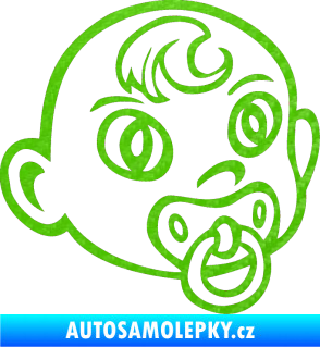Samolepka Dítě v autě 005 pravá miminko s dudlíkem hlavička 3D karbon zelený kawasaki