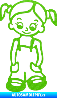 Samolepka Dítě v autě 008 levá holka v kapsáčích 3D karbon zelený kawasaki