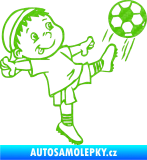 Samolepka Dítě v autě 022 pravá fotbalista s míčem 3D karbon zelený kawasaki