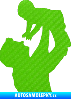 Samolepka Dítě v autě 026 pravá miminko v náruči 3D karbon zelený kawasaki