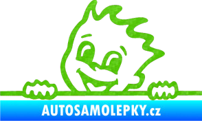 Samolepka Dítě v autě 029 levá veselý kluk hlavička 3D karbon zelený kawasaki