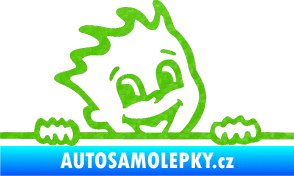 Samolepka Dítě v autě 029 pravá veselý kluk hlavička 3D karbon zelený kawasaki