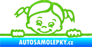 Samolepka Dítě v autě 030 levá malá slečna hlavička 3D karbon zelený kawasaki