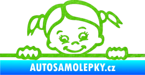 Samolepka Dítě v autě 030 pravá malá slečna hlavička 3D karbon zelený kawasaki
