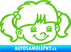 Samolepka Dítě v autě 035 pravá holka hlavička 3D karbon zelený kawasaki