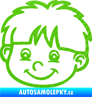 Samolepka Dítě v autě 036 levá chlapec hlavička 3D karbon zelený kawasaki