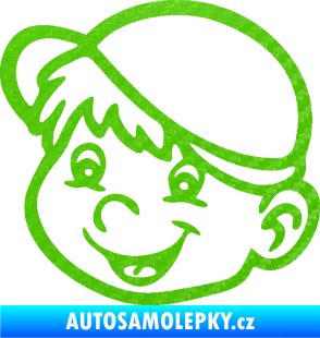 Samolepka Dítě v autě 038 levá kluk hlavička 3D karbon zelený kawasaki