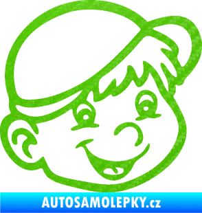 Samolepka Dítě v autě 038 pravá kluk hlavička 3D karbon zelený kawasaki