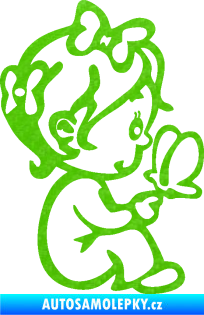 Samolepka Dítě v autě 043 pravá holčička s motýlem 3D karbon zelený kawasaki