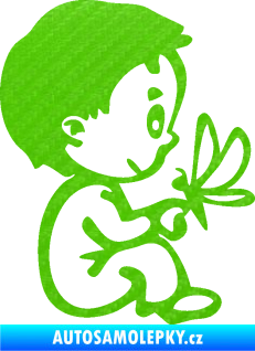 Samolepka Dítě v autě 044 pravá kluk s motýlem 3D karbon zelený kawasaki