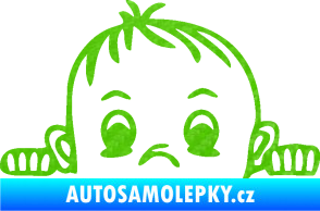 Samolepka Dítě v autě 045 levá chlapeček hlavička 3D karbon zelený kawasaki