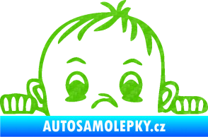 Samolepka Dítě v autě 045 pravá chlapeček hlavička 3D karbon zelený kawasaki