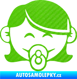 Samolepka Dítě v autě 047 pravá holčička s dudlíkem 3D karbon zelený kawasaki