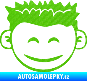 Samolepka Dítě v autě 048 levá kluk hlavička 3D karbon zelený kawasaki