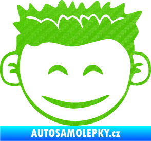 Samolepka Dítě v autě 048 pravá kluk hlavička 3D karbon zelený kawasaki