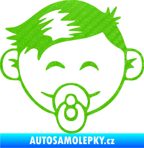 Samolepka Dítě v autě 049 levá kluk s dudlíkem 3D karbon zelený kawasaki