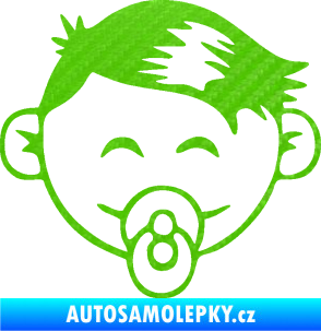 Samolepka Dítě v autě 049 pravá kluk s dudlíkem 3D karbon zelený kawasaki