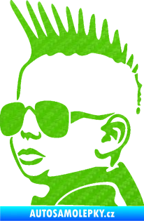 Samolepka Dítě v autě 054 levá kluk s čírem 3D karbon zelený kawasaki