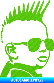 Samolepka Dítě v autě 054 pravá kluk s čírem 3D karbon zelený kawasaki