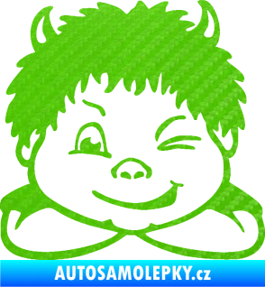 Samolepka Dítě v autě 055 levá kluk čertík 3D karbon zelený kawasaki