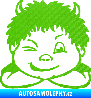 Samolepka Dítě v autě 055 pravá kluk čertík 3D karbon zelený kawasaki
