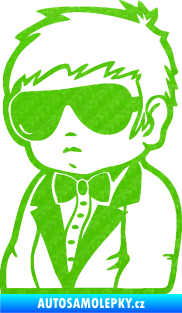 Samolepka Dítě v autě 059 levá chlapec s brýlemi 3D karbon zelený kawasaki