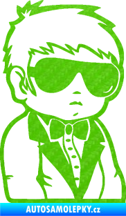 Samolepka Dítě v autě 059 pravá chlapec s brýlemi 3D karbon zelený kawasaki