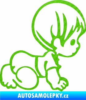 Samolepka Dítě v autě 068 pravá batole na kolínkách 3D karbon zelený kawasaki