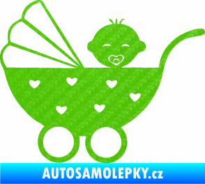 Samolepka Dítě v autě 070 levá kočárek s miminkem 3D karbon zelený kawasaki