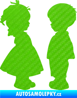 Samolepka Dítě v autě 071 levá holčička s chlapečkem sourozenci 3D karbon zelený kawasaki
