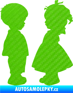 Samolepka Dítě v autě 071 pravá holčička s chlapečkem sourozenci 3D karbon zelený kawasaki