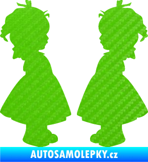 Samolepka Dítě v autě 072 dvě holčičky sourozenci 3D karbon zelený kawasaki