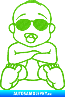 Samolepka Dítě v autě 074 mimčo s brýlemi 3D karbon zelený kawasaki