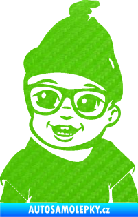 Samolepka Dítě v autě 080 levá chlapeček 3D karbon zelený kawasaki