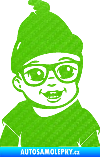 Samolepka Dítě v autě 080 pravá chlapeček 3D karbon zelený kawasaki