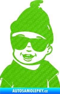 Samolepka Dítě v autě 081 levá chlapeček v brýlích 3D karbon zelený kawasaki