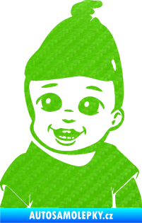 Samolepka Dítě v autě 082 levá chlapeček s čepičkou 3D karbon zelený kawasaki