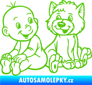 Samolepka Dítě v autě 087 levá chlapeček s pejskem 3D karbon zelený kawasaki